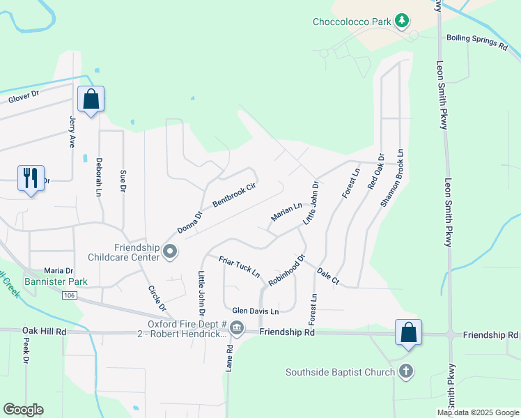 map of restaurants, bars, coffee shops, grocery stores, and more near 297 Hidden Oaks Drive in Oxford