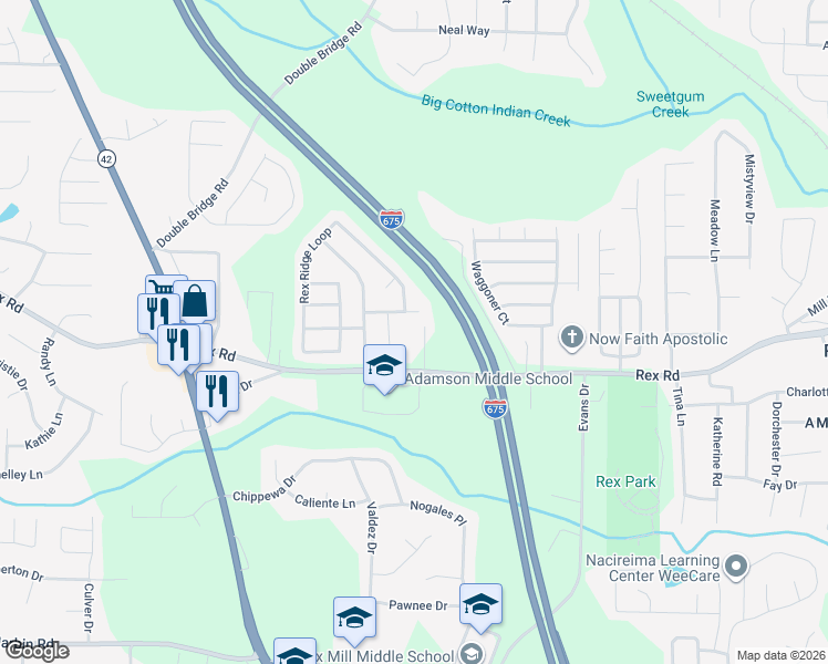 map of restaurants, bars, coffee shops, grocery stores, and more near 5955 Pamela Drive in Rex