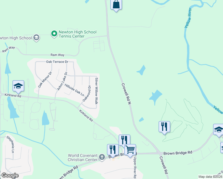 map of restaurants, bars, coffee shops, grocery stores, and more near 353 Crowell Road North in Covington