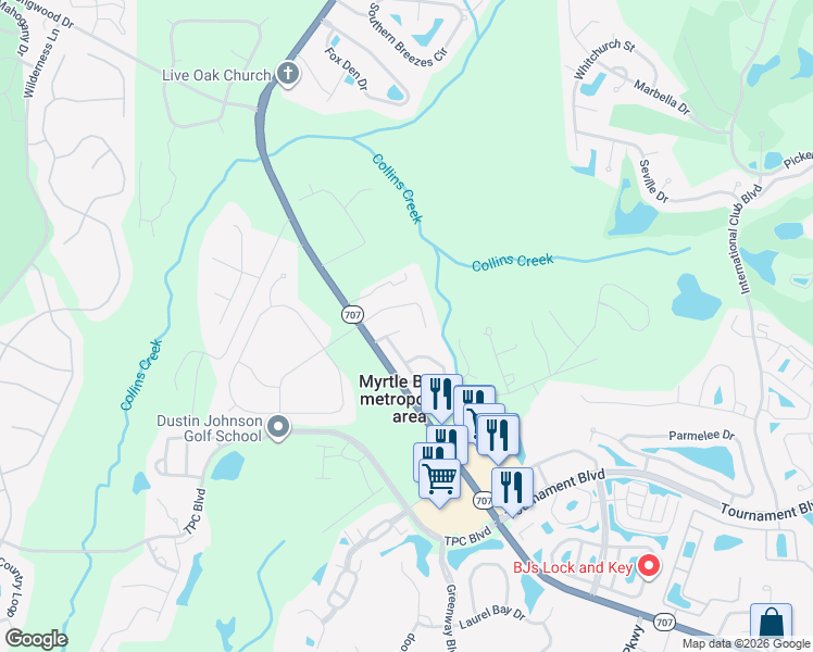 map of restaurants, bars, coffee shops, grocery stores, and more near 9122 Eider Drive in Murrells Inlet