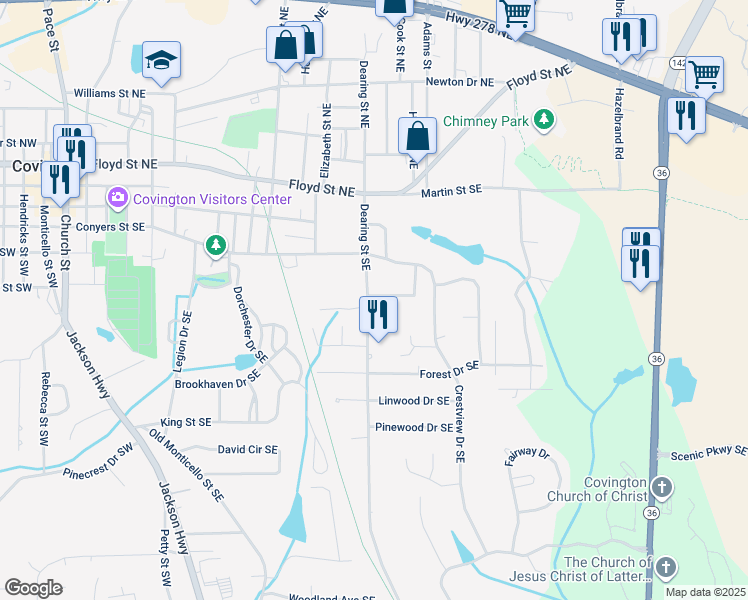 map of restaurants, bars, coffee shops, grocery stores, and more near 5181 Dearing Street Northeast in Covington
