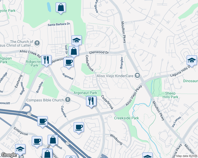 map of restaurants, bars, coffee shops, grocery stores, and more near 4 Marigold in Aliso Viejo