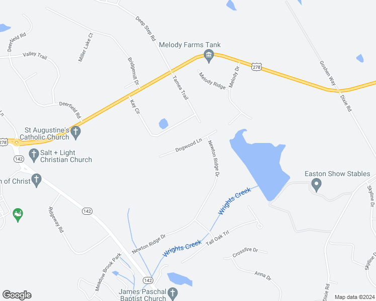 map of restaurants, bars, coffee shops, grocery stores, and more near 65 Dogwood Lane in Covington