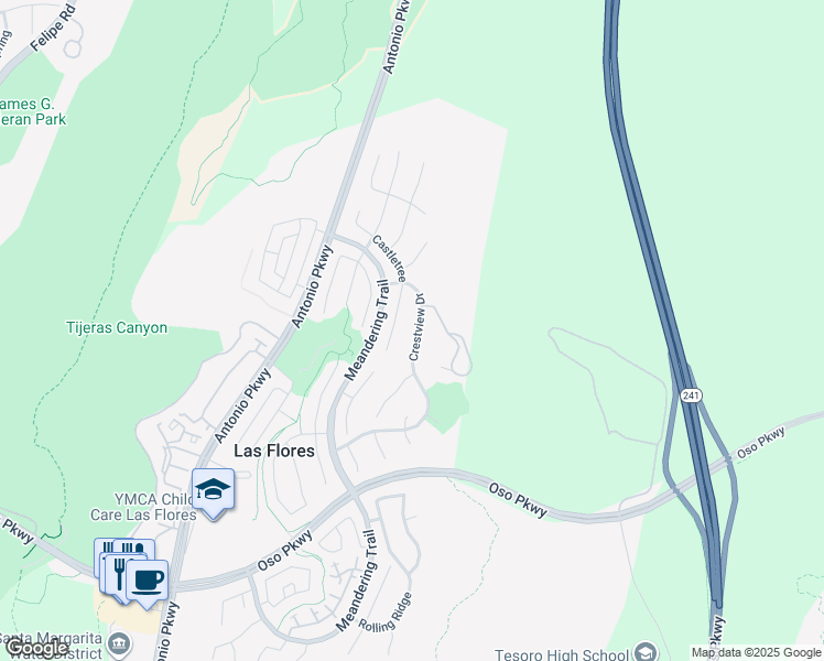 map of restaurants, bars, coffee shops, grocery stores, and more near 2 Crestview Drive in Rancho Santa Margarita