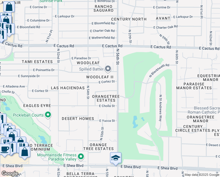 map of restaurants, bars, coffee shops, grocery stores, and more near 5473 East Cortez Drive in Scottsdale