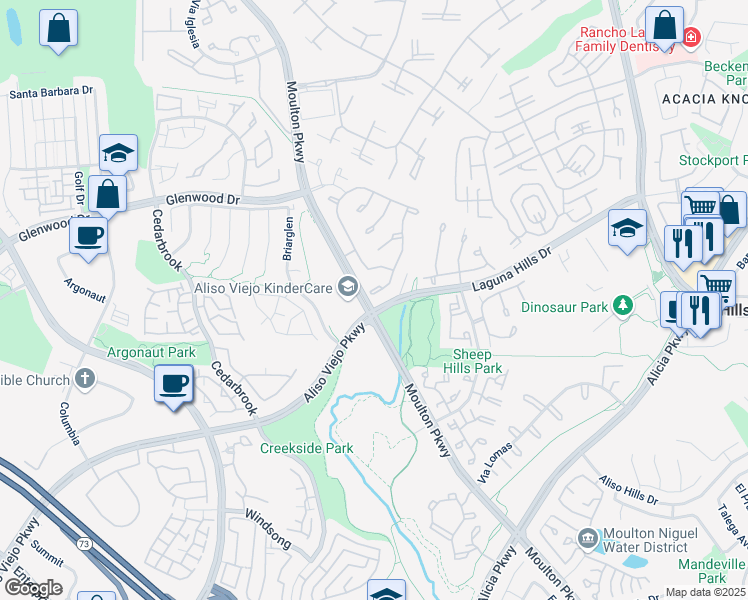 map of restaurants, bars, coffee shops, grocery stores, and more near 53 Laurel Creek Lane in Laguna Hills