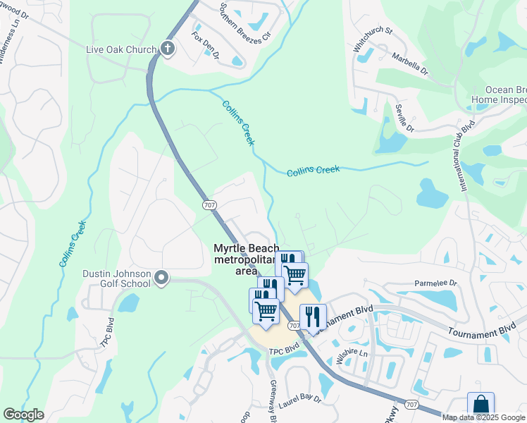 map of restaurants, bars, coffee shops, grocery stores, and more near 9453 Green Wing Drive in Murrells Inlet