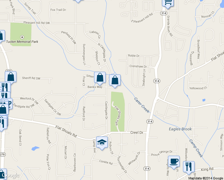 map of restaurants, bars, coffee shops, grocery stores, and more near 1960 Banks Way in Atlanta