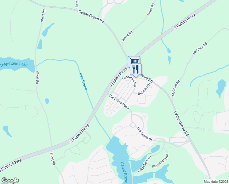 map of restaurants, bars, coffee shops, grocery stores, and more near 7915 The Lakes Point in Fairburn