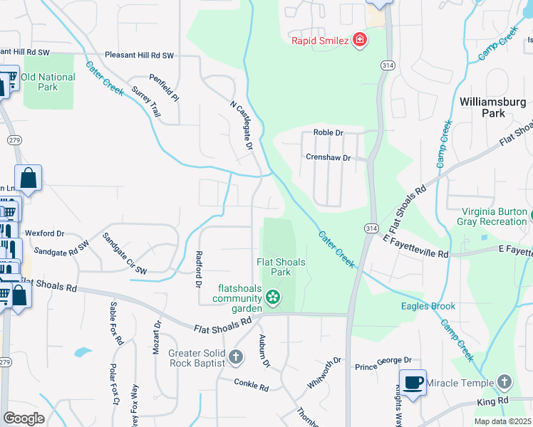 map of restaurants, bars, coffee shops, grocery stores, and more near 1960 Banks Way in Atlanta