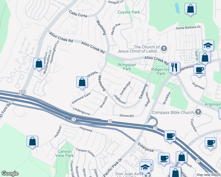 map of restaurants, bars, coffee shops, grocery stores, and more near 8 Bay Laurel in Aliso Viejo