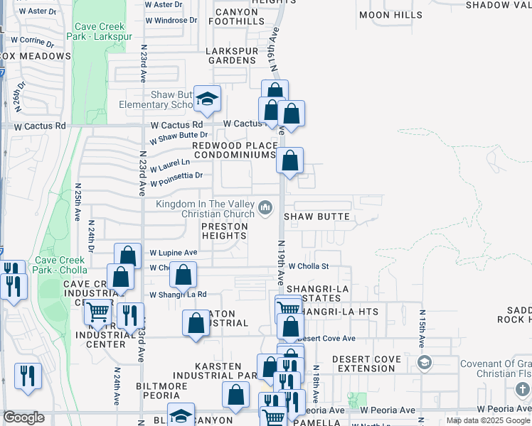map of restaurants, bars, coffee shops, grocery stores, and more near 11640 North 19th Avenue in Phoenix