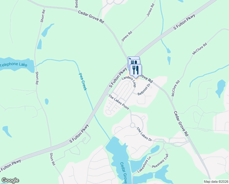 map of restaurants, bars, coffee shops, grocery stores, and more near 7915 The Lakes Point in Fairburn