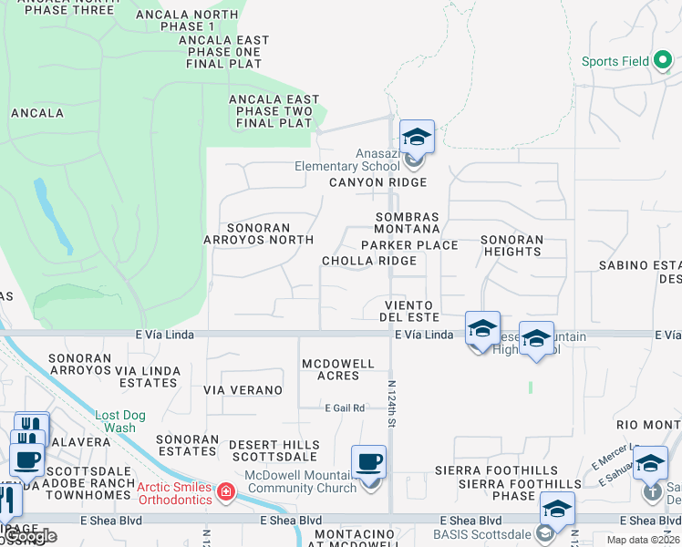 map of restaurants, bars, coffee shops, grocery stores, and more near 12279 East Cortez Drive in Scottsdale