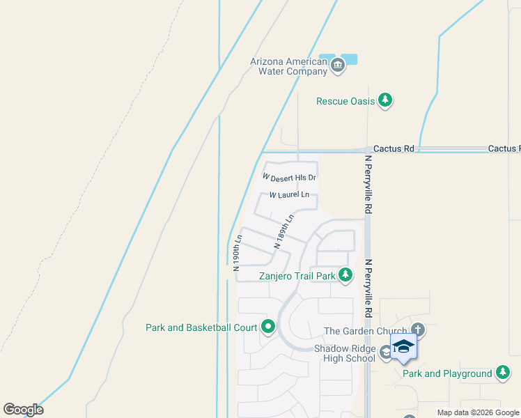 map of restaurants, bars, coffee shops, grocery stores, and more near 11906 190th Drive in Surprise