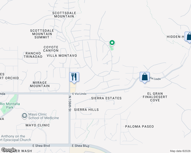 map of restaurants, bars, coffee shops, grocery stores, and more near 11715 East Geronimo Road in Scottsdale
