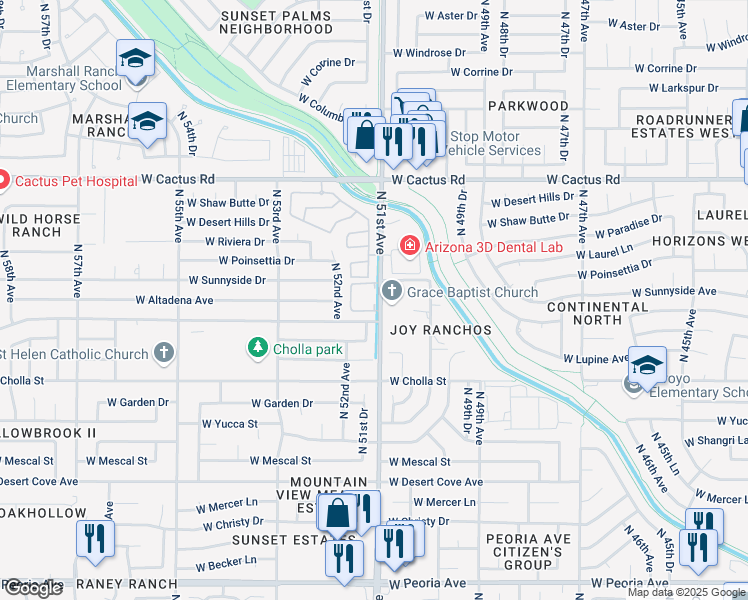 map of restaurants, bars, coffee shops, grocery stores, and more near 5099 West Sunnyside Drive in Glendale
