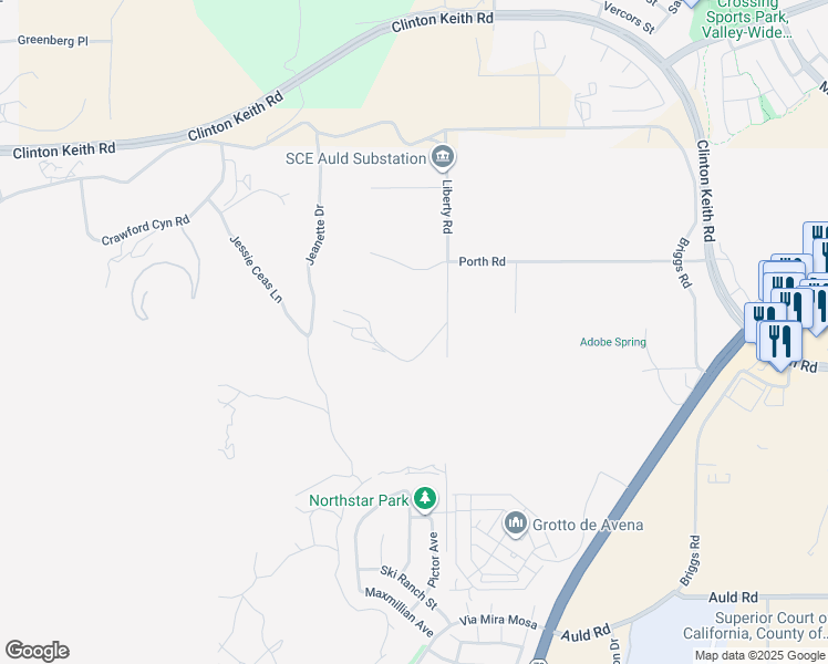map of restaurants, bars, coffee shops, grocery stores, and more near 29878 Donald Road in Murrieta