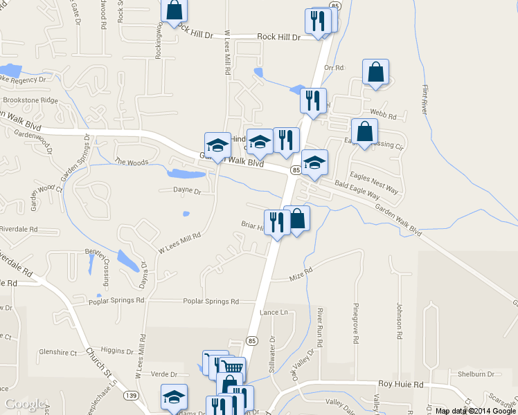 map of restaurants, bars, coffee shops, grocery stores, and more near 637 Briar Hill Court in Riverdale