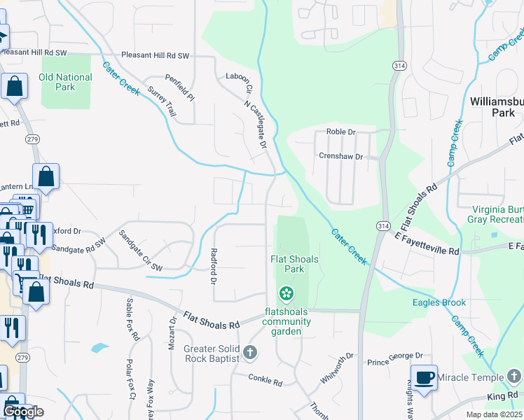 map of restaurants, bars, coffee shops, grocery stores, and more near 1994 Banks Way in Atlanta