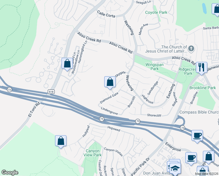 map of restaurants, bars, coffee shops, grocery stores, and more near 4 Meadowpoint in Aliso Viejo
