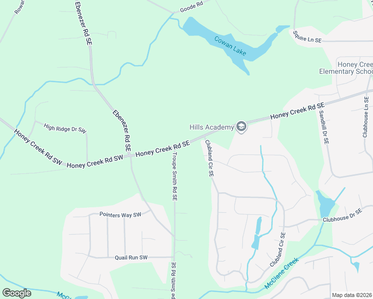 map of restaurants, bars, coffee shops, grocery stores, and more near 122-198 Honey Creek Road Southeast in Conyers