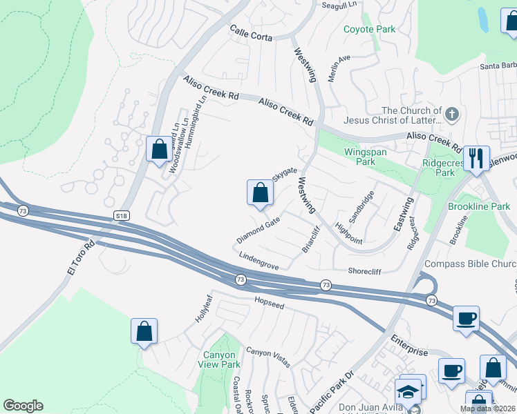map of restaurants, bars, coffee shops, grocery stores, and more near 4 Meadowpoint in Aliso Viejo
