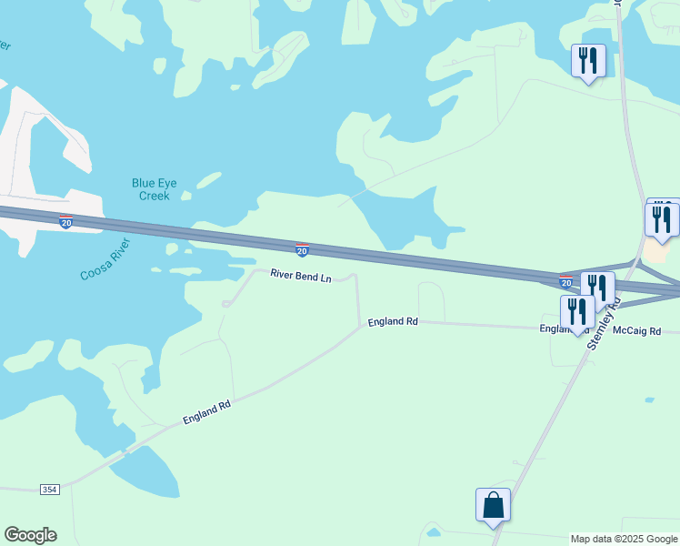 map of restaurants, bars, coffee shops, grocery stores, and more near 180 River Bend Lane in Lincoln