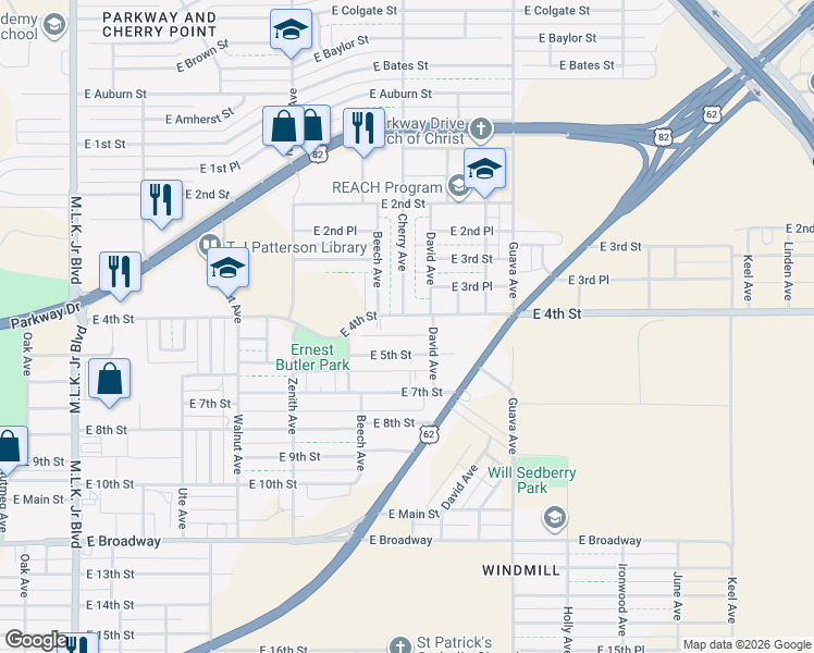 map of restaurants, bars, coffee shops, grocery stores, and more near 2801-2899 E 4th St in Lubbock
