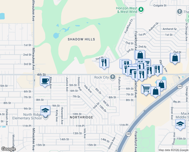 map of restaurants, bars, coffee shops, grocery stores, and more near 4th St in Lubbock