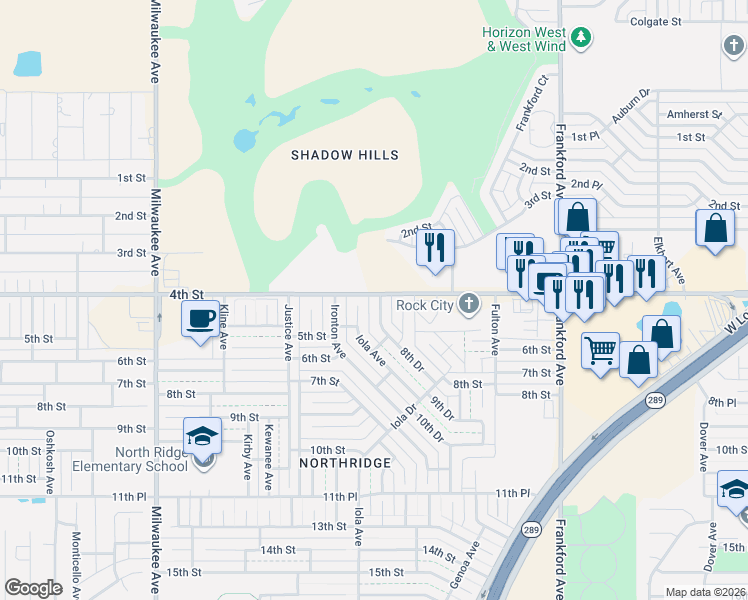 map of restaurants, bars, coffee shops, grocery stores, and more near 4th St in Lubbock