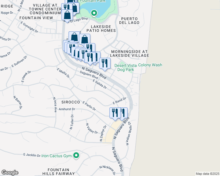 map of restaurants, bars, coffee shops, grocery stores, and more near 11674 North Saguaro Boulevard in Fountain Hills