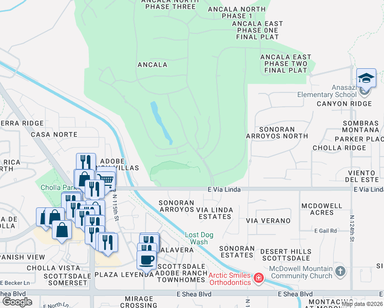 map of restaurants, bars, coffee shops, grocery stores, and more near 11793 East Cortez Drive in Scottsdale