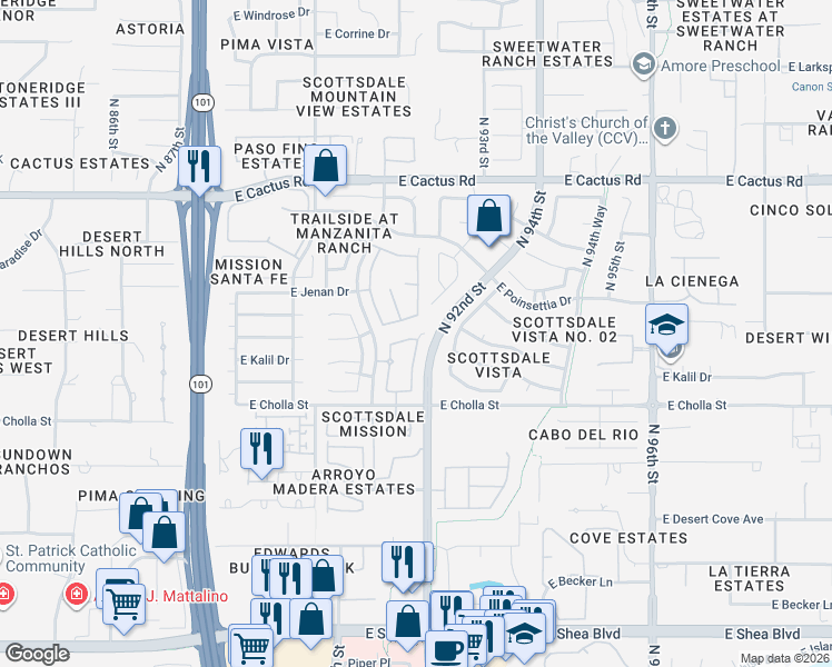 map of restaurants, bars, coffee shops, grocery stores, and more near 9161 East Cortez Street in Scottsdale