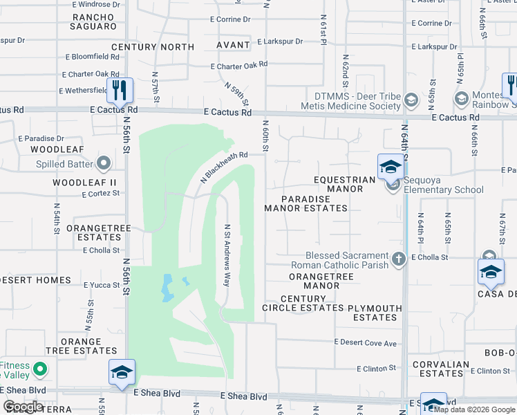 map of restaurants, bars, coffee shops, grocery stores, and more near 11636 North 60th Street in Scottsdale