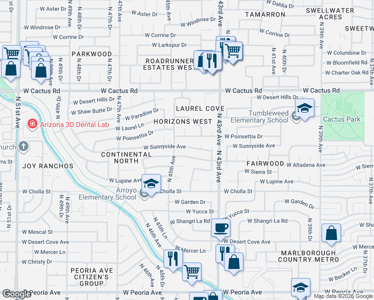 map of restaurants, bars, coffee shops, grocery stores, and more near 4402 West Sunnyside Avenue in Glendale