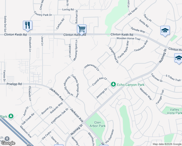 map of restaurants, bars, coffee shops, grocery stores, and more near 40427 Catherine Court in Murrieta