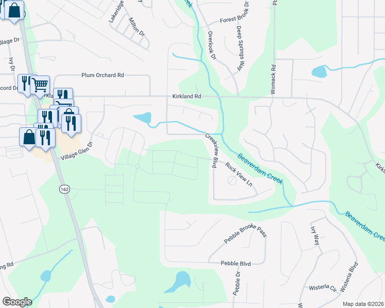 map of restaurants, bars, coffee shops, grocery stores, and more near 220 Creekview Boulevard in Covington