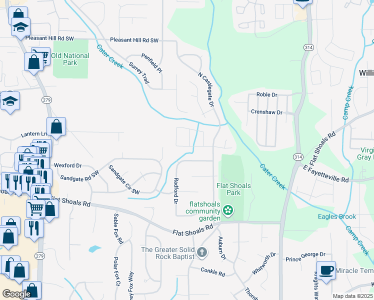 map of restaurants, bars, coffee shops, grocery stores, and more near 2035 Banks Way in Atlanta
