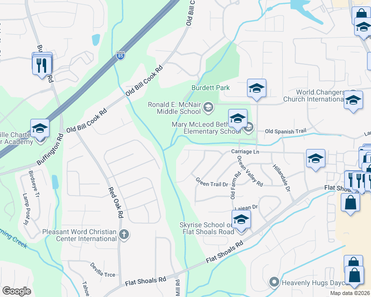 map of restaurants, bars, coffee shops, grocery stores, and more near 2900 Middleburg Drive in College Park