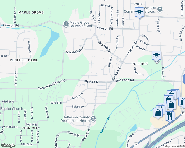 map of restaurants, bars, coffee shops, grocery stores, and more near 9631 Williamsburg Drive in Birmingham