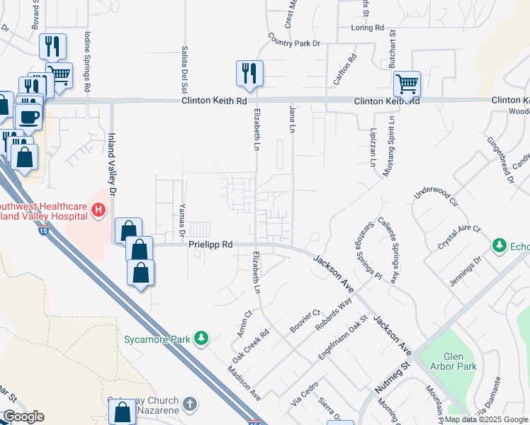 map of restaurants, bars, coffee shops, grocery stores, and more near 24700 Tesoro Court in Wildomar
