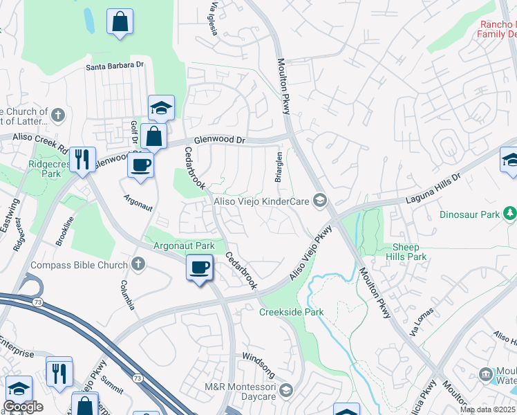map of restaurants, bars, coffee shops, grocery stores, and more near 8 Meadowood in Aliso Viejo