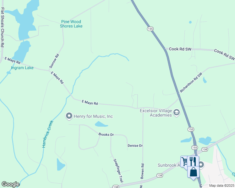 map of restaurants, bars, coffee shops, grocery stores, and more near 539 East Mays Road in Stockbridge