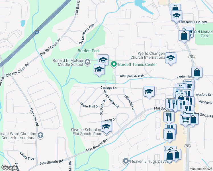 map of restaurants, bars, coffee shops, grocery stores, and more near 2821 Carriage Ln in College Park