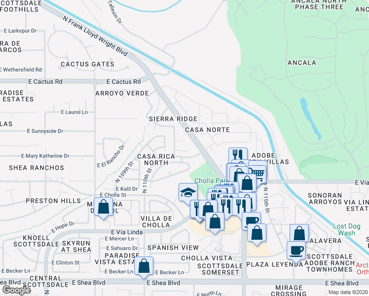 map of restaurants, bars, coffee shops, grocery stores, and more near 11145 East Jenan Drive in Scottsdale