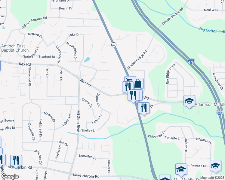 map of restaurants, bars, coffee shops, grocery stores, and more near 2838 Randy Court in Ellenwood