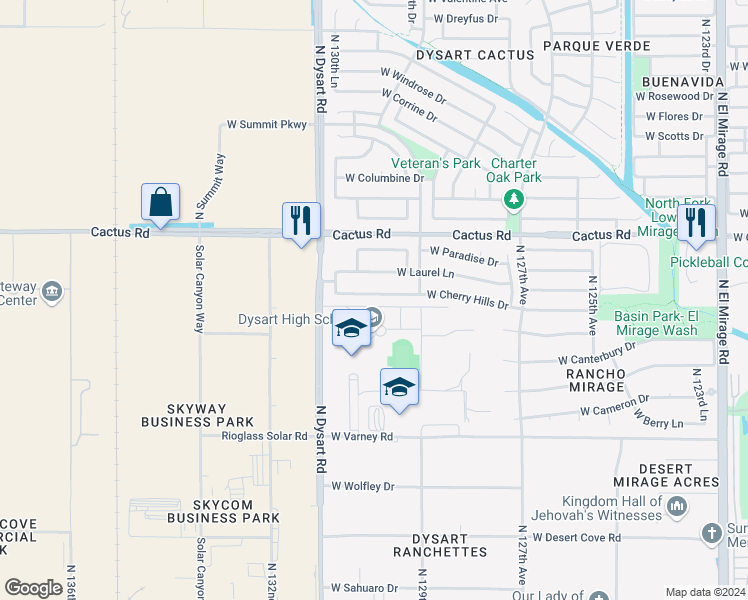 map of restaurants, bars, coffee shops, grocery stores, and more near 12949 West Cherry Hills Drive in El Mirage