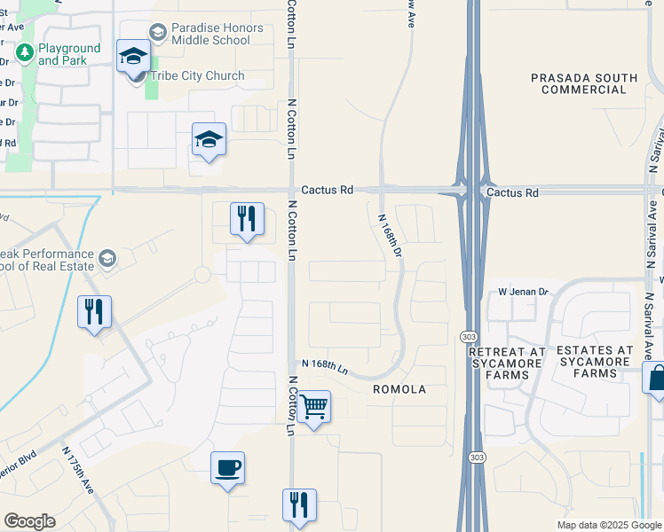 map of restaurants, bars, coffee shops, grocery stores, and more near 11803 North Cotton Lane in Surprise