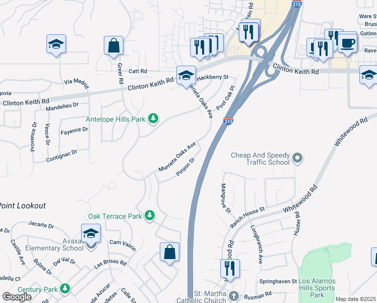 map of restaurants, bars, coffee shops, grocery stores, and more near 27536 Murrieta Oaks Avenue in Murrieta